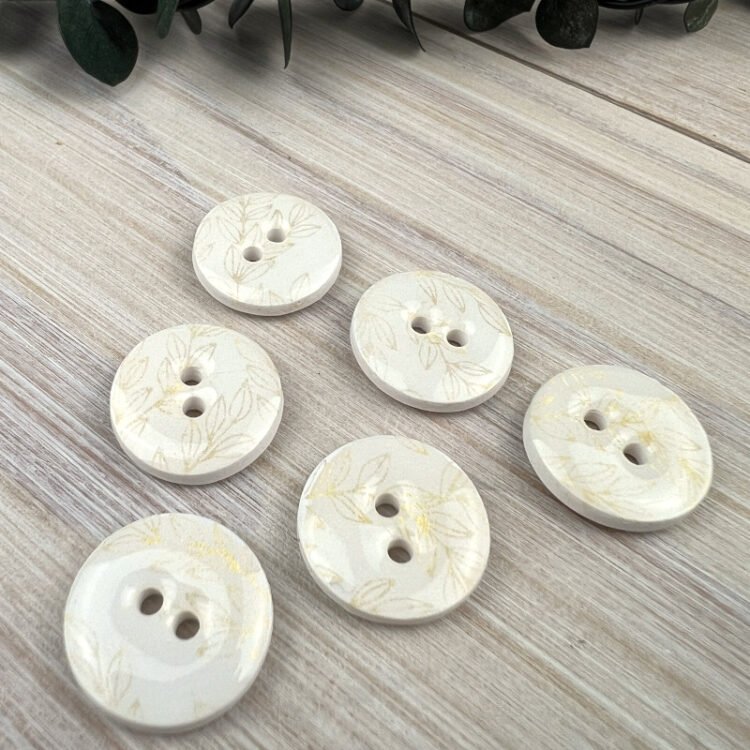 Boutons pour tricot Impression Branches Blanc Or